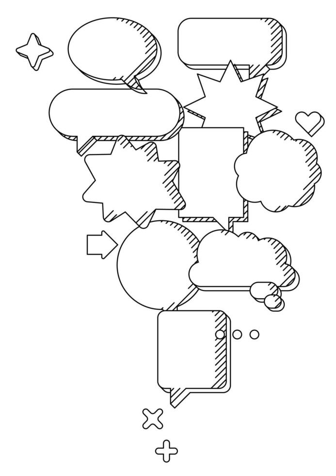 Background with speech bubbles. Decorative abstract objects in line art style. vector
