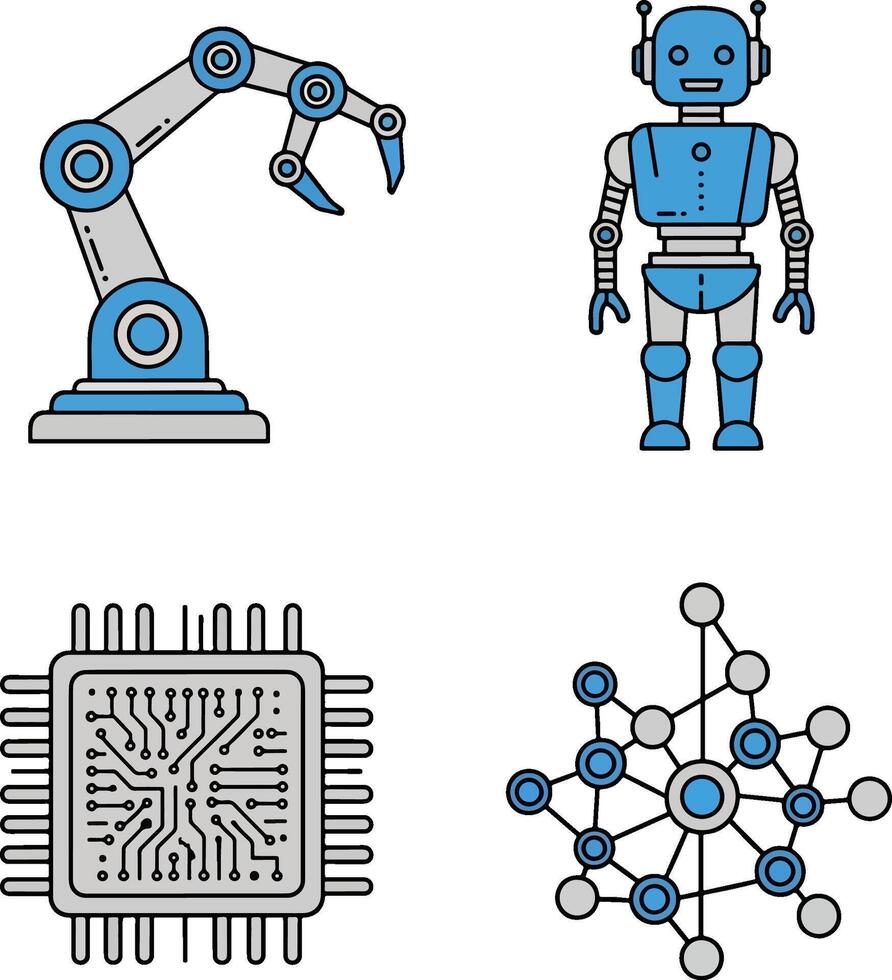 Robotics and AI Technology A Flat Icon Set vector