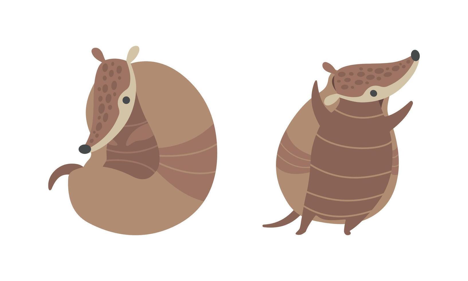Cute Armadillo Character with Armor Shell Curled Up and Standing Set vector