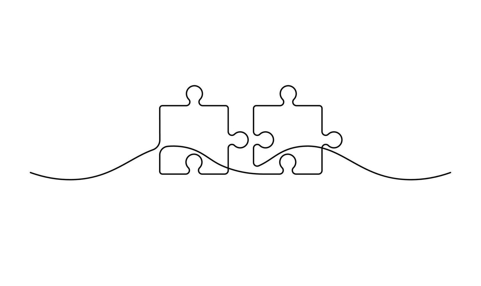 Continuous Line Art of Connected Puzzle Pieces. Minimalist Symbol of Teamwork, Connection, and Unity vector