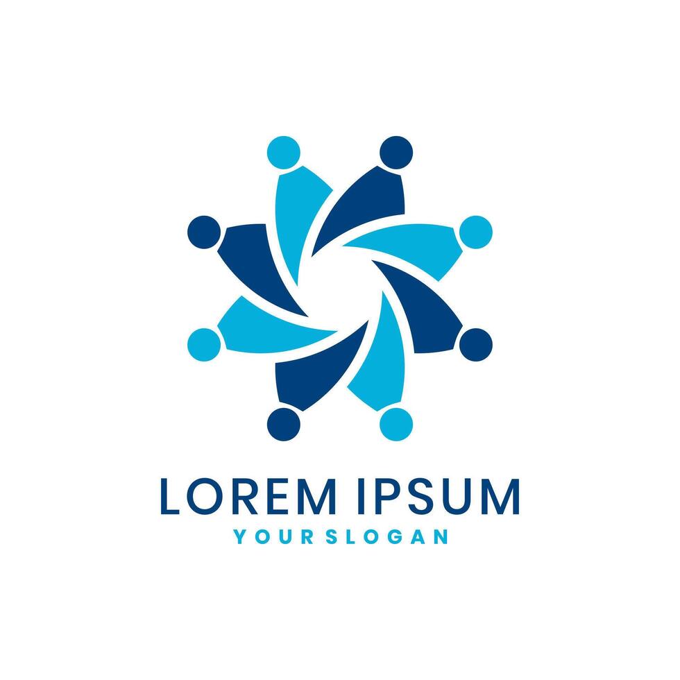 Teamwork logo with a circular abstract human figure symbolizing unity, collaboration and community support. vector