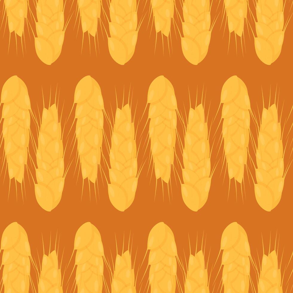 Retro seamless pattern of golden ears of wheat on a brown background vector