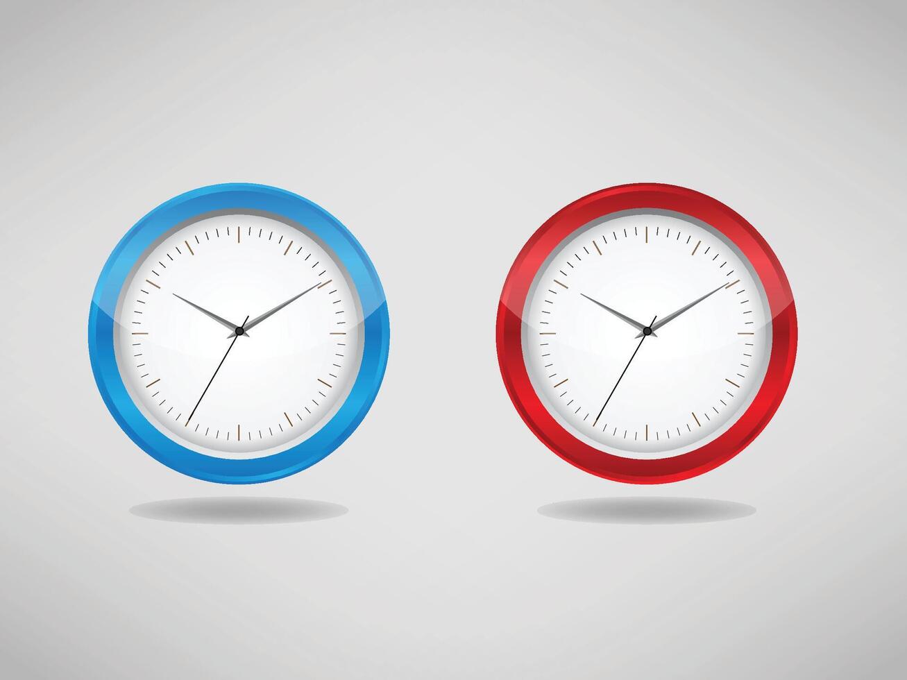 White wall clock with blue and red frame, abstract clock vector