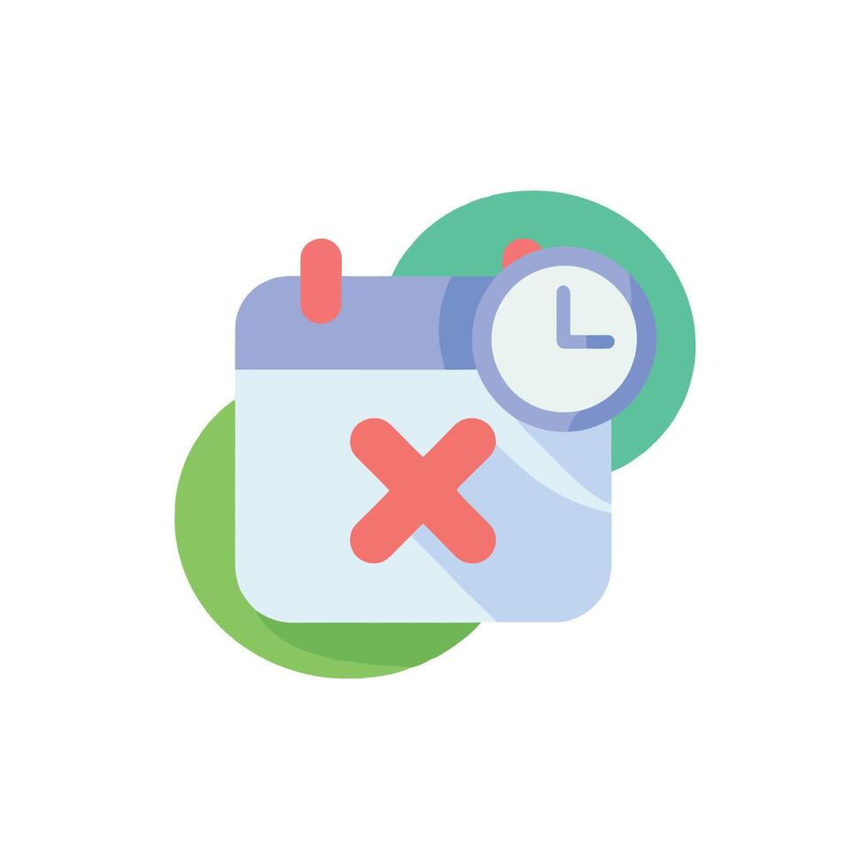 Calendar icon with clock and cancellation mark for events and planning management reminder or deadline concept vector