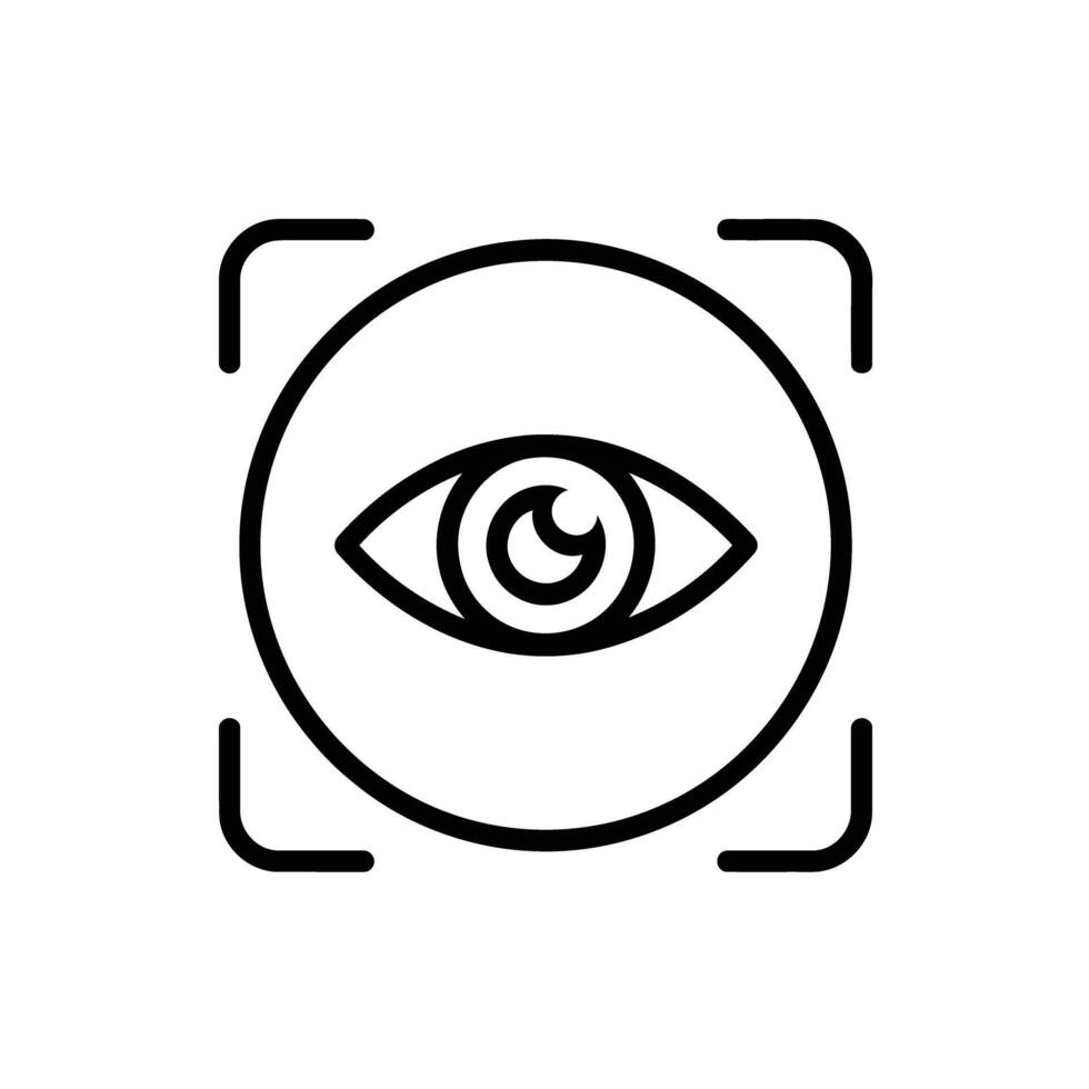 Eye icon in a square frame symbolizing vision technology and artificial intelligence application concept vector