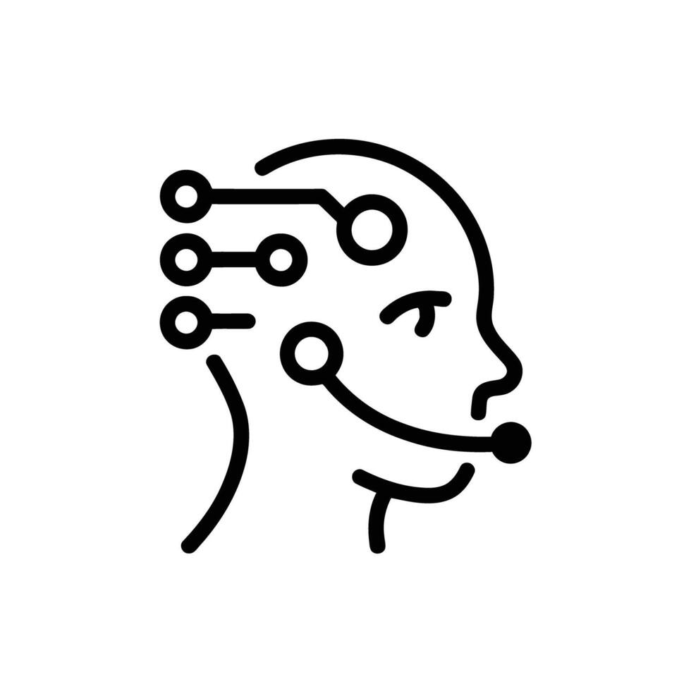 Artificial intelligence head outline connecting brain with nodes and lines representing neural network concept vector