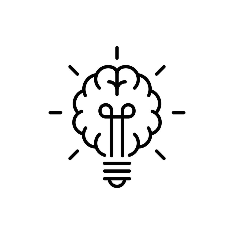 Brain light bulb icon. Simple outline style. Knowledge, lightbulb, think, technology, power, lamp, idea, bright, creative, innovation concept. Thin line symbol. Isolated design vector