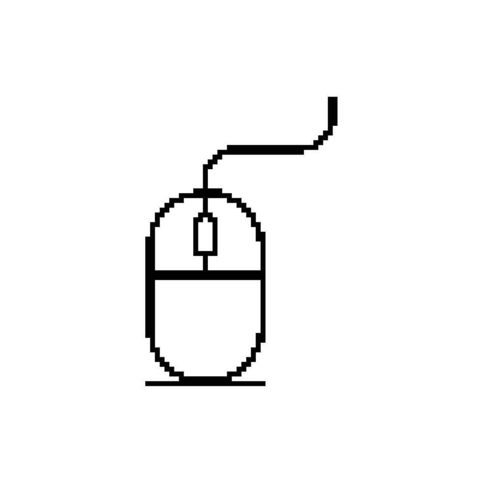 Pixelated Computer Mouse Icon with Cable Isolated on White Background for Tech Illustrations vector