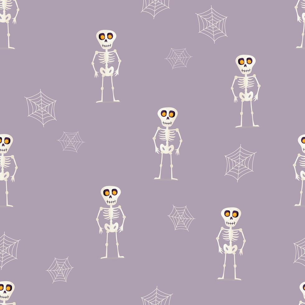 Seamless Halloween pattern with skeletons and spider webs vector