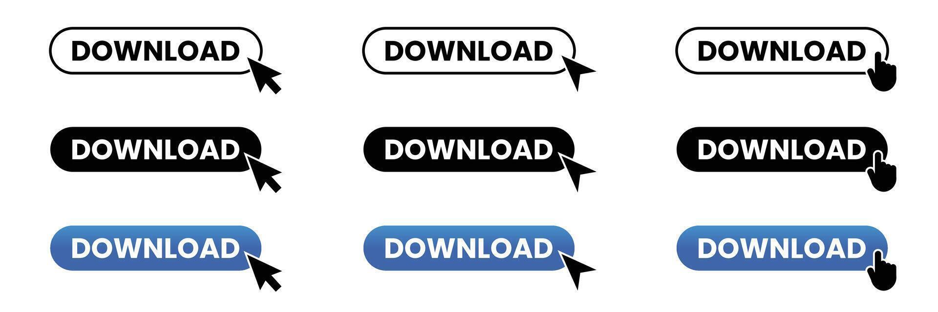 Download button icon. With pointer click action. Web button collection. Click symbol icon. vector