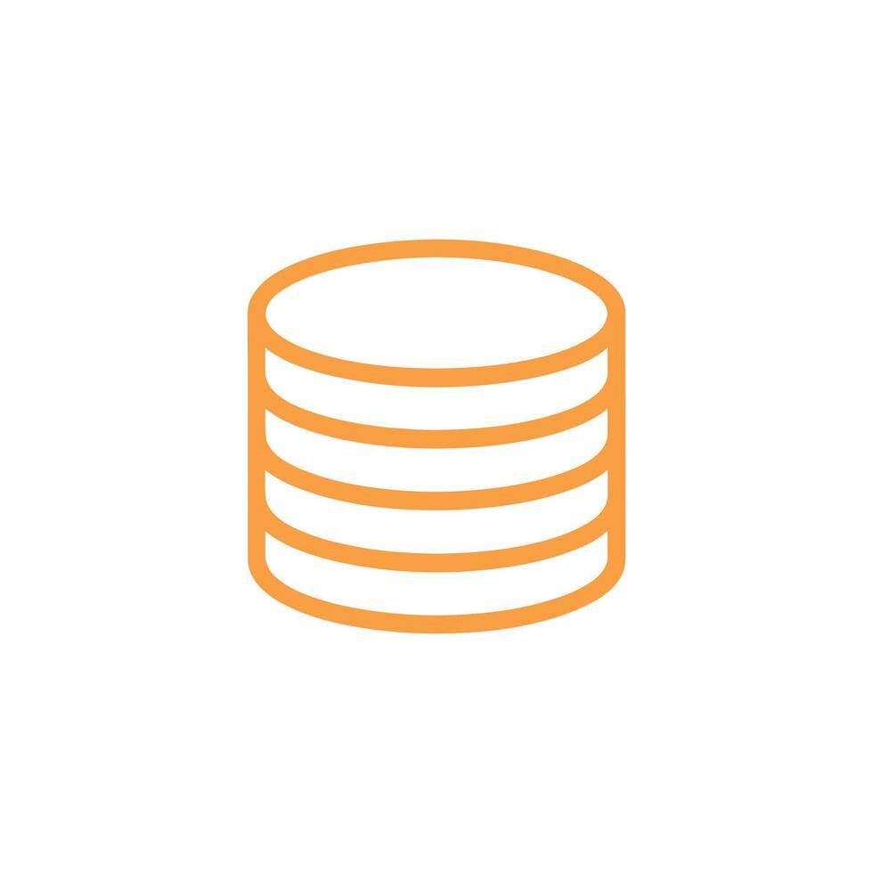 Database icon with horizontal lines, simple shape, in yellow, isolated on white background vector