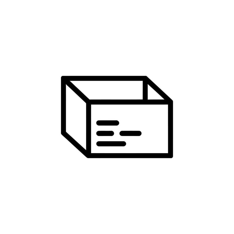 Black outline illustration of a box with text inside on white background vector