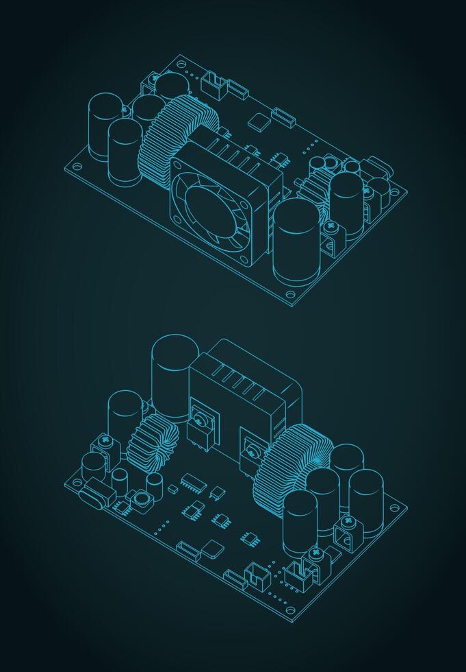 cnc poder suministro módulo isométrica planos vector