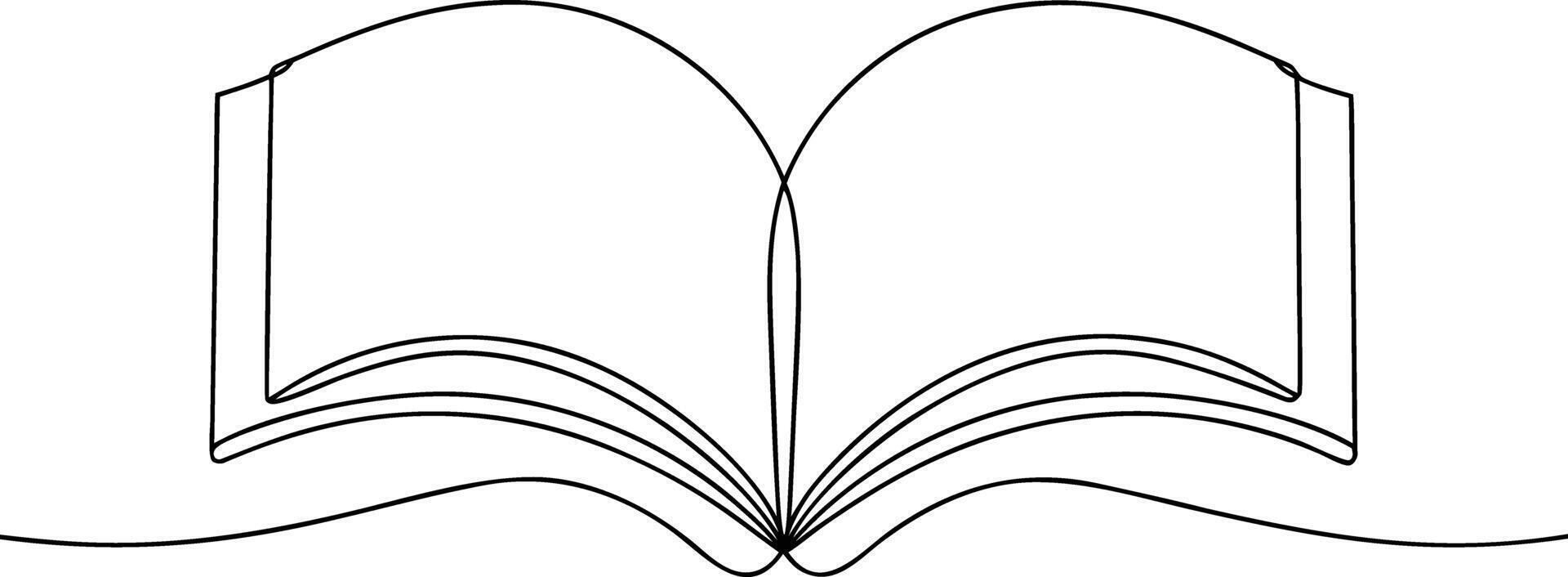 Open book with flowing pages single line drawing reading vector