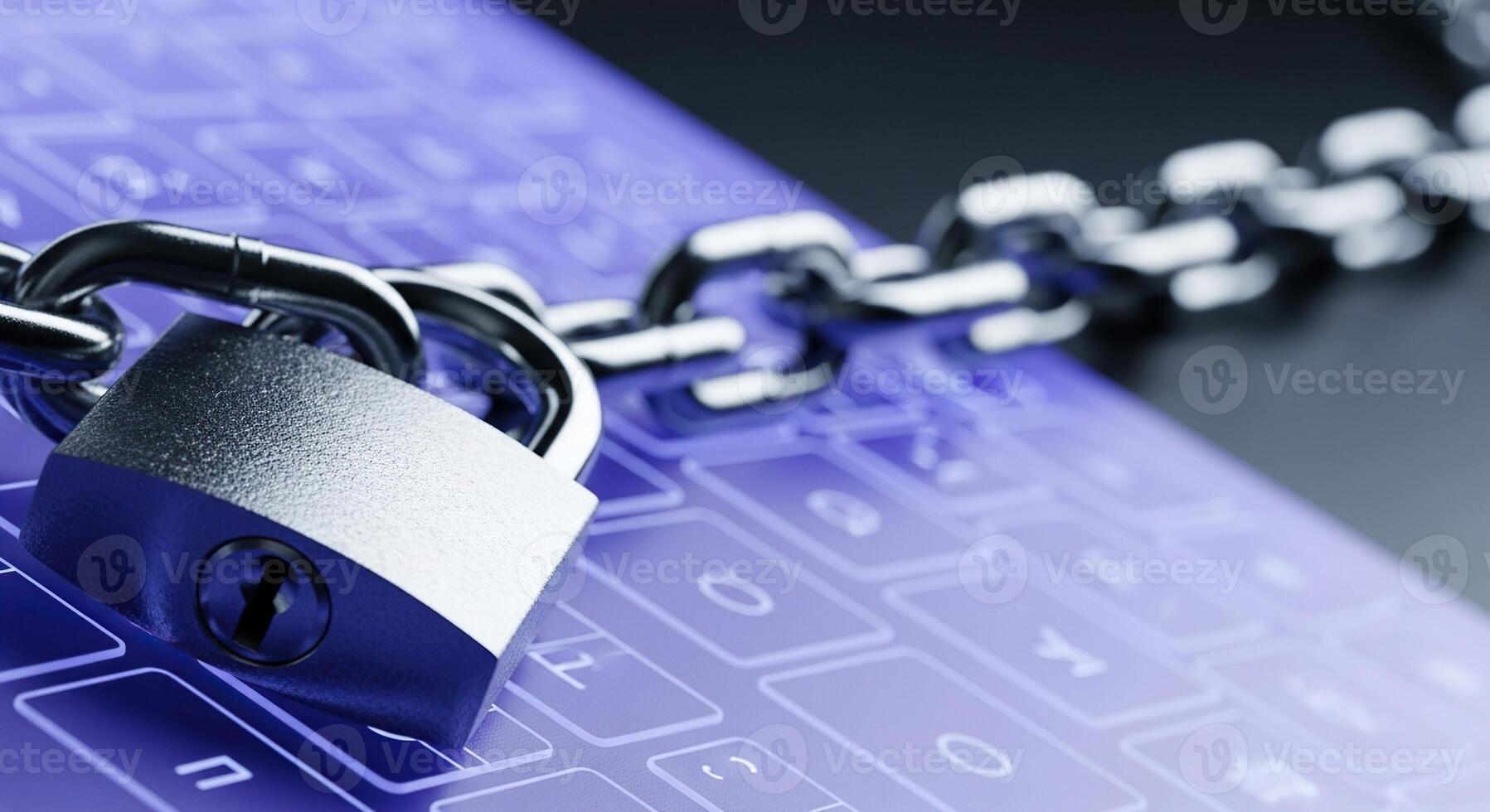 Padlock and chain on a keyboard symbolizing cybersecurity and data protection concept photo
