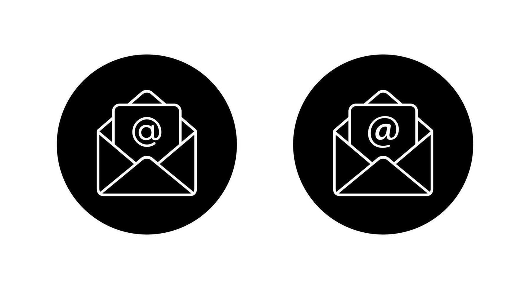 Open email envelope icon in black circle. Message with mention symbol vector