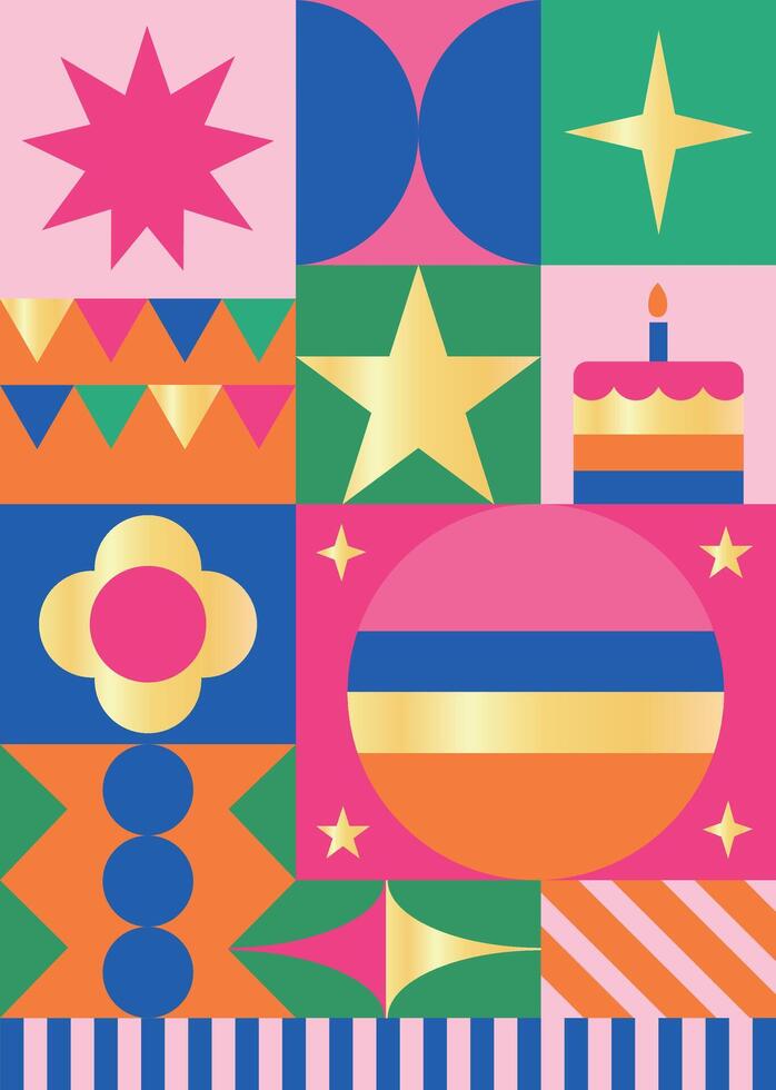 Colorful Geometric Shapes with Stars Cake and Abstract Patterns vector