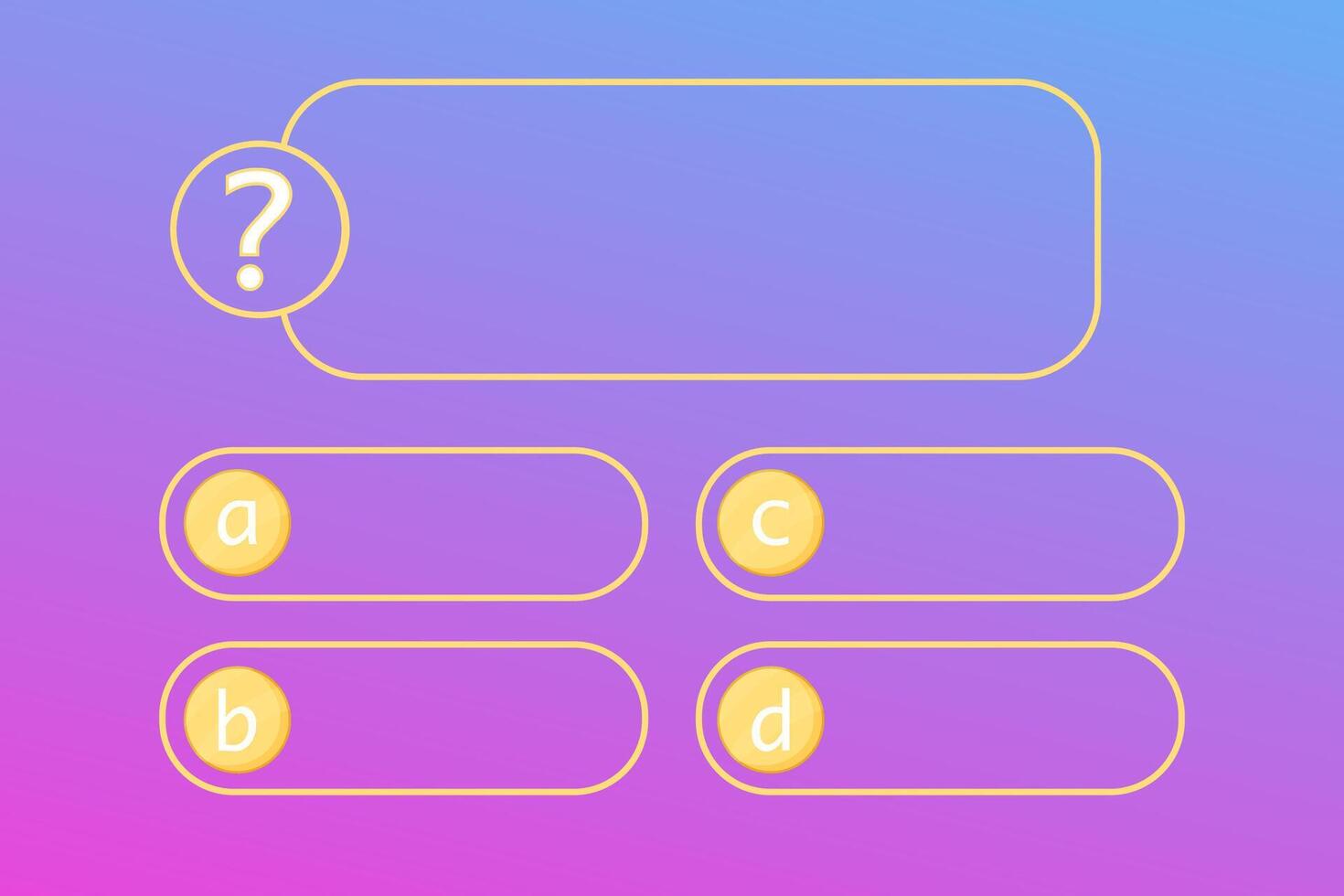 Quiz question menuinterface game menu, show answer trivia template background. Multiple choice frame, button. Bar ui challenge. vector