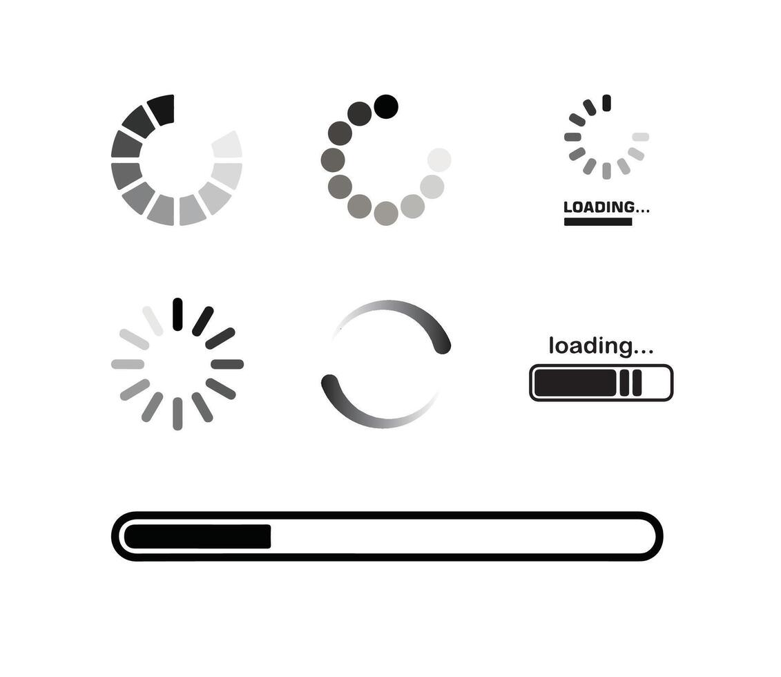 Famous loading icon collection showcasing the most used animated style graphics ideal for apps, websites, software, and user interface design vector