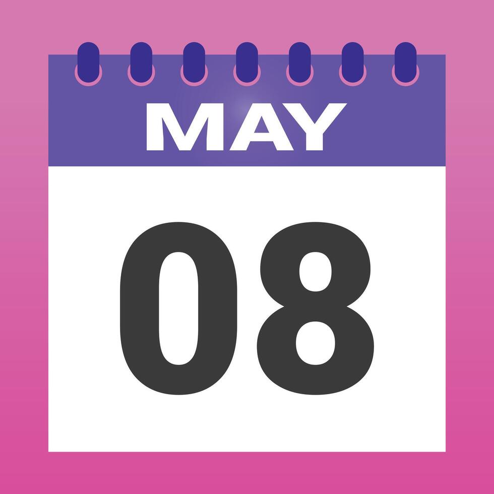 May eighth is displayed on a calendar page with colorful background vector