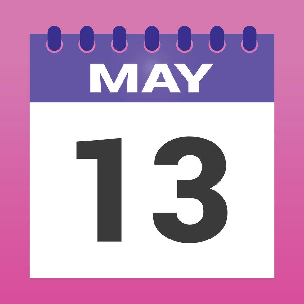 Calendar shows may thirteenth over pink background indicating the specific date for events vector