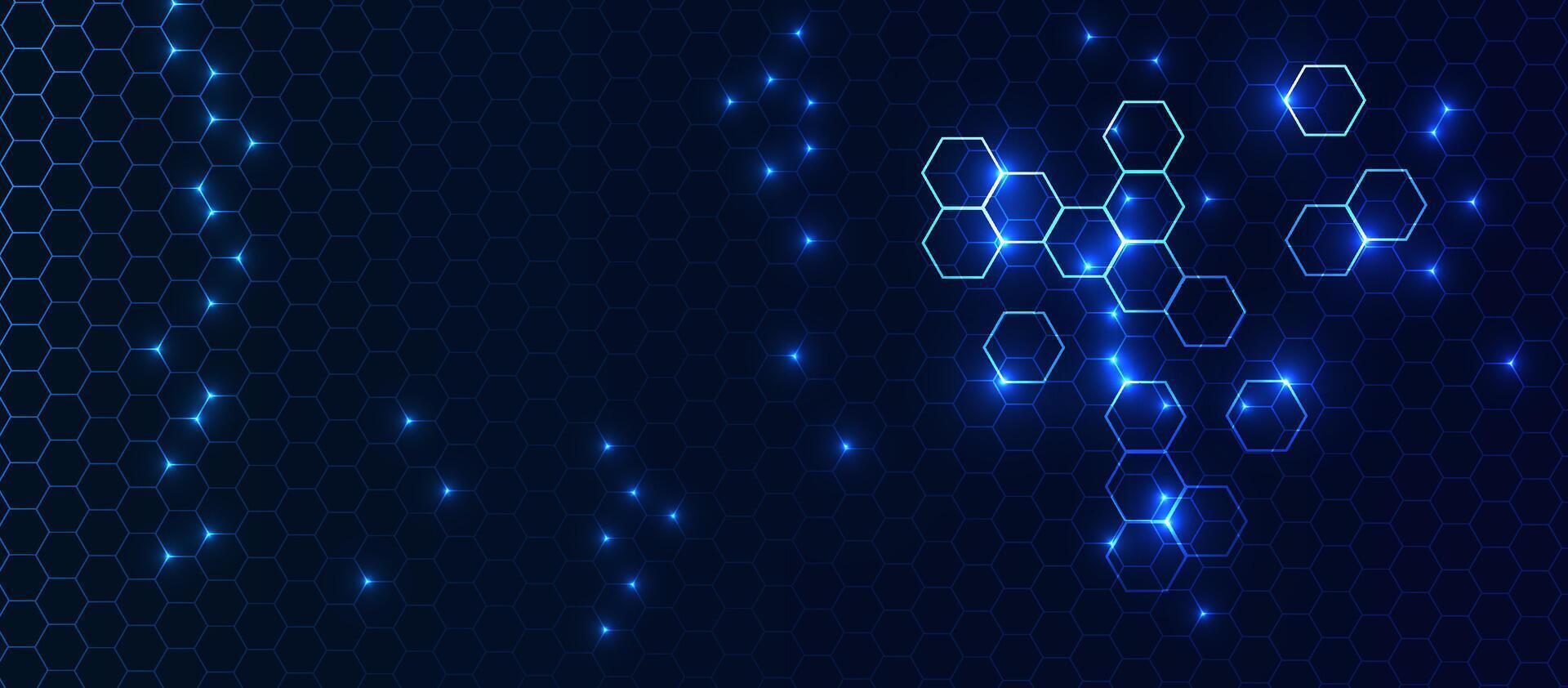 Abstract blue background with hexagon shapes. Geometric banner design for medical, tech, and science projects. vector