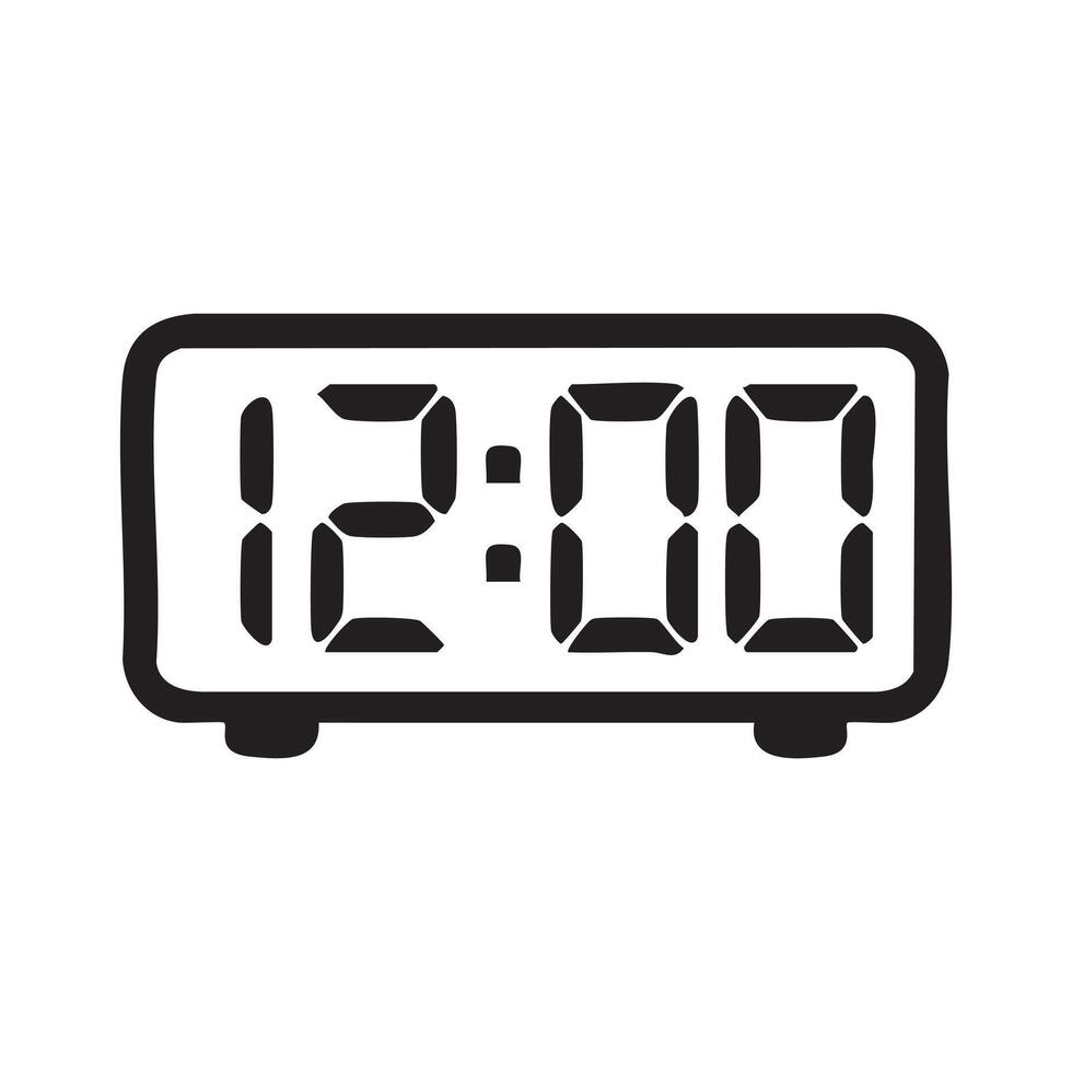 Digital Clock Displaying Twelve O'Clock Noon or Midnight Simple Illustration vector