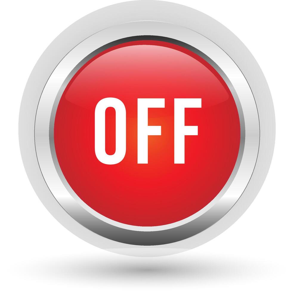 Shiny red button with metallic border and OFF text, symbolizing power or shutdown vector