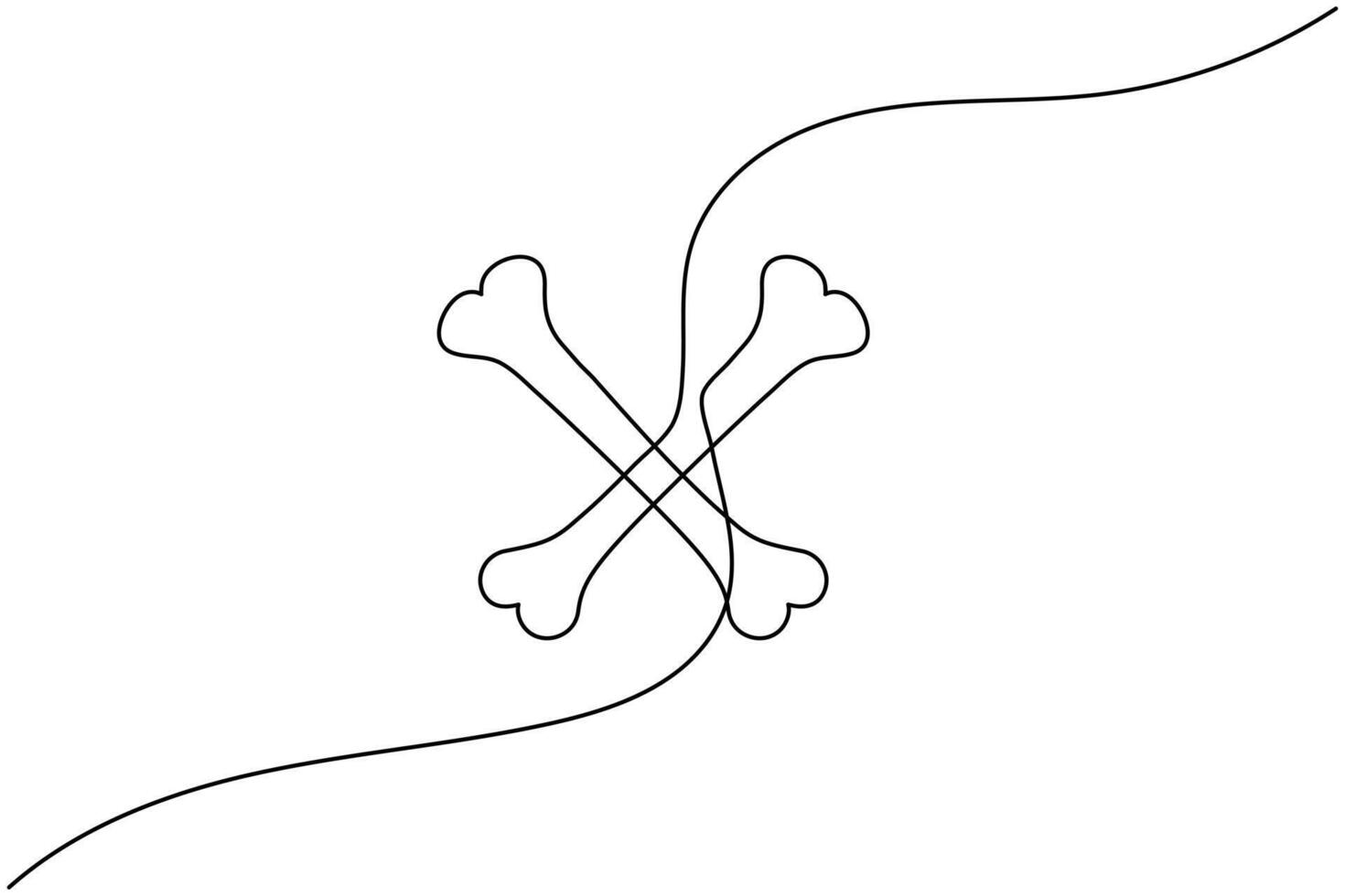 Two black dog bones crossed over each other with abstract curved lines on a white background vector