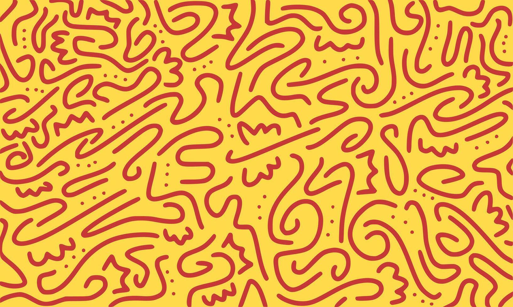 marker drawn bold doodle lines and dots pattern. Abstract modern geometric curved wavy ornament with yellow background. vector