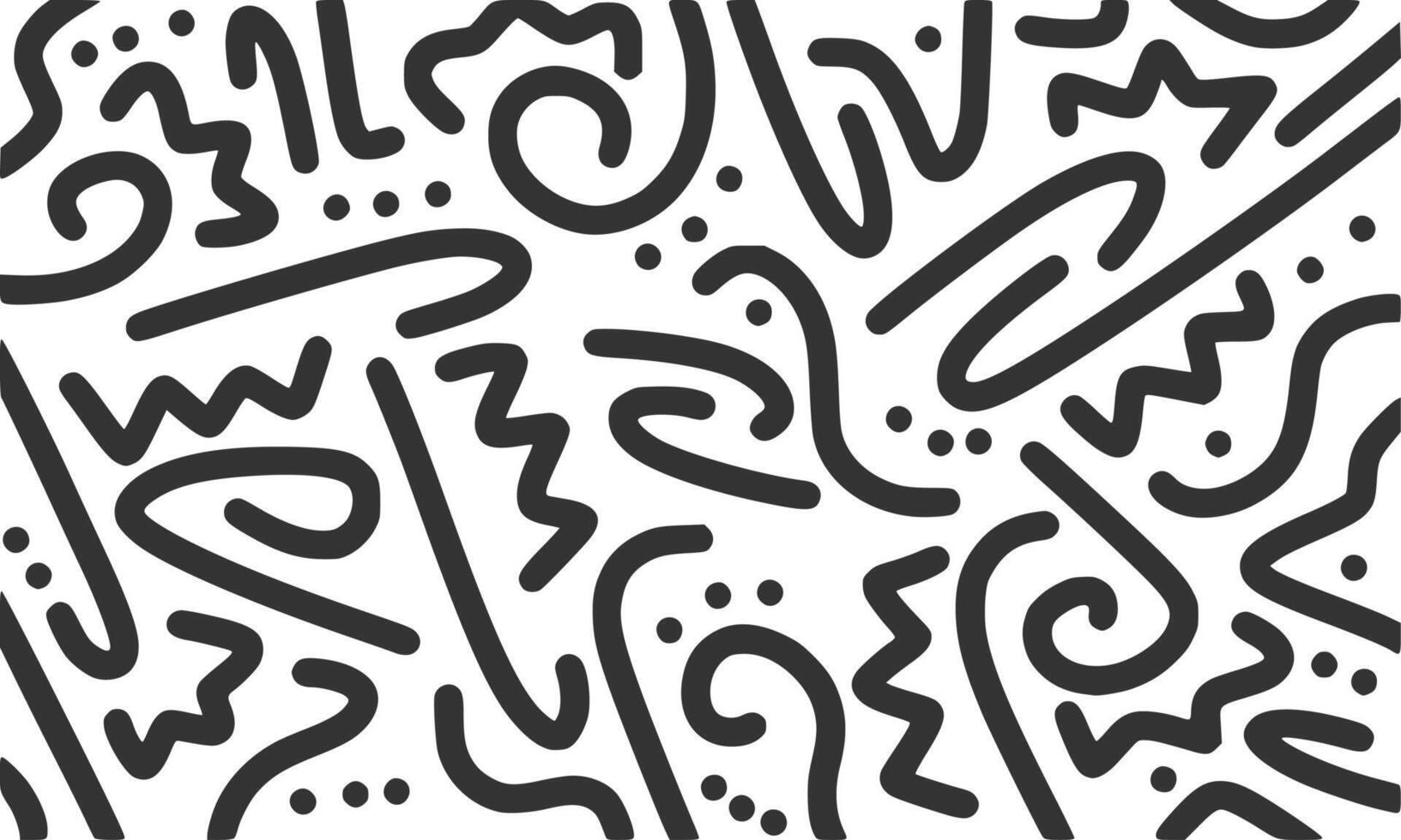 marker drawn bold doodle lines and dots pattern. Abstract modern geometric uncurved wavy ornament background. vector