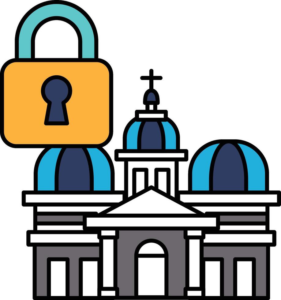 A black and white drawing of a building with a keyhole on the front vector