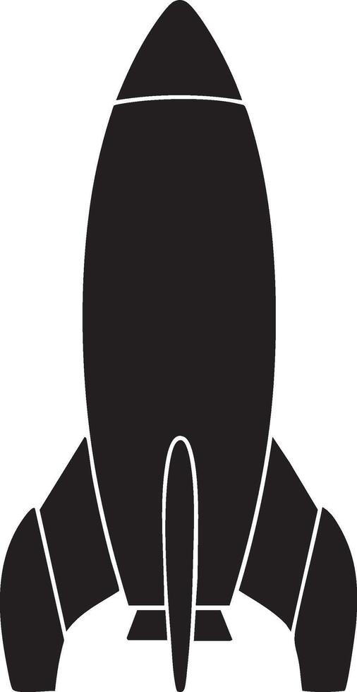 Silhouette of a retro rocket ship with fins and a pointed nose spaceship space vector