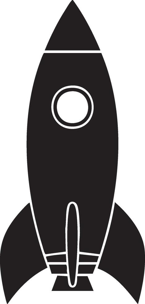 Silhouette of a retro rocket ship with fins and a window spaceship space vector