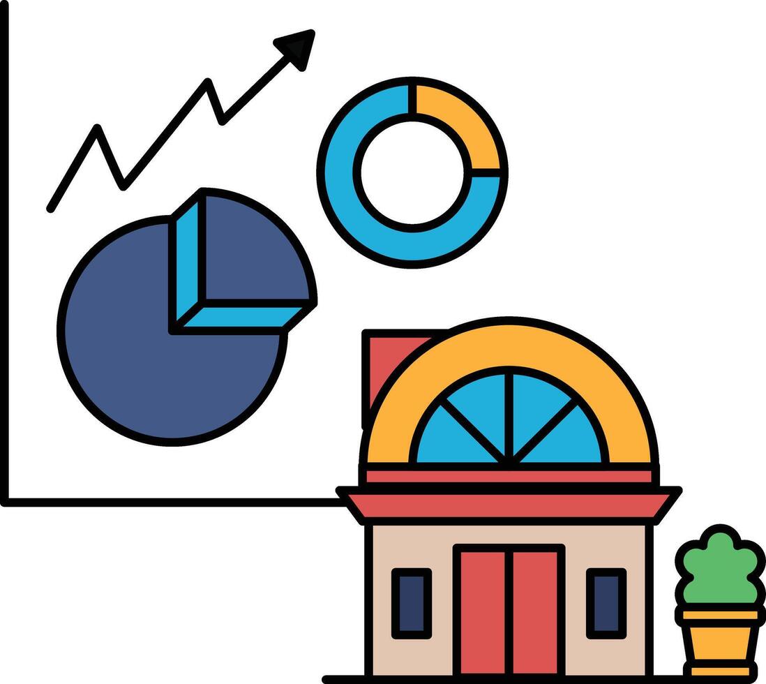 A graph with a rising line and a house with a window vector