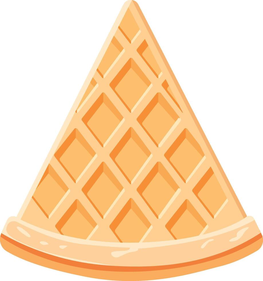 Illustration of a waffle, cut in a triangular shape, showing a grid pattern and a curved base. vector