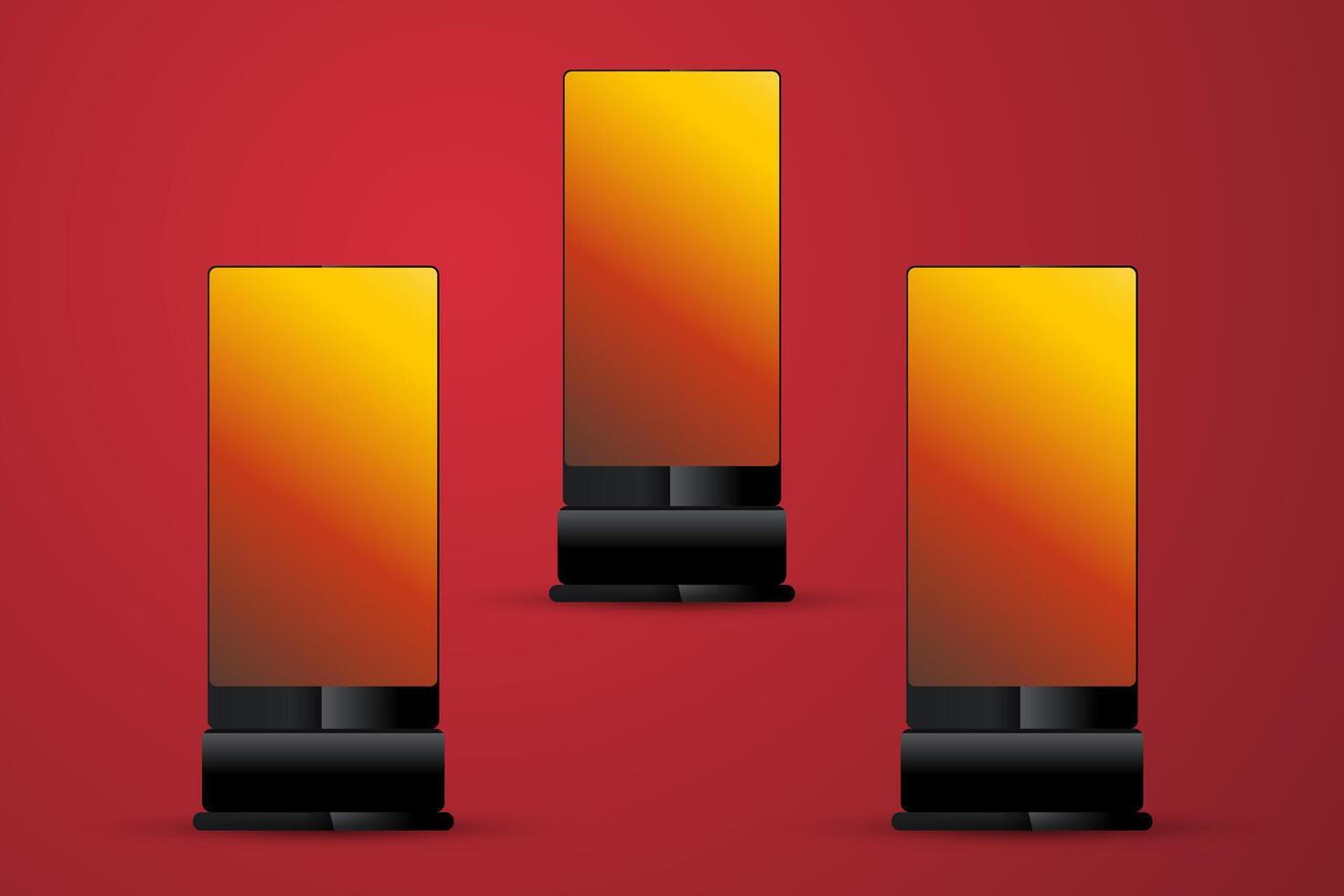 Set of three Stand Mockups of LED design on red background used in Technology presents the digital data illustration vector