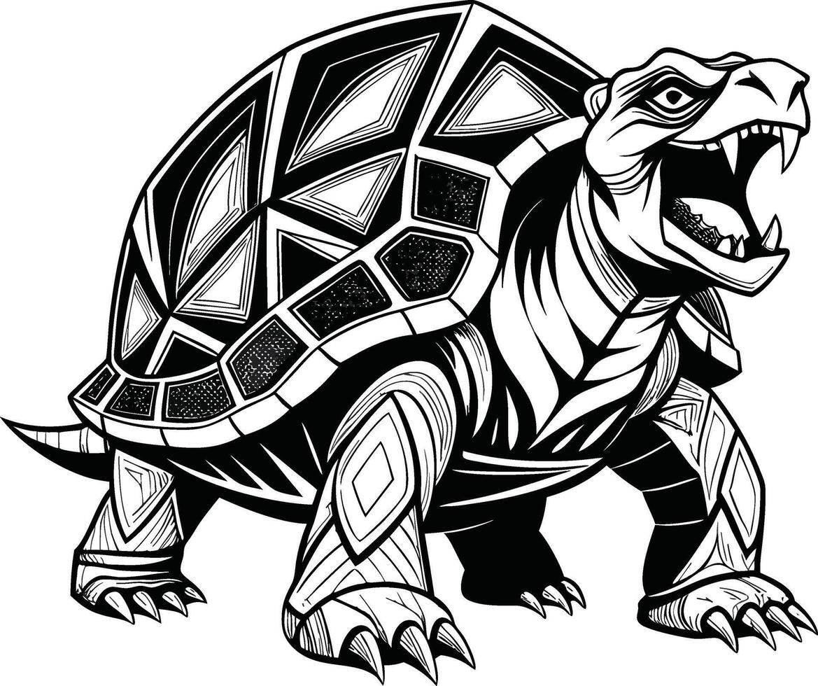 Aggressive Turtle Illustration with Open Mouth and Sharp Teeth Art vector