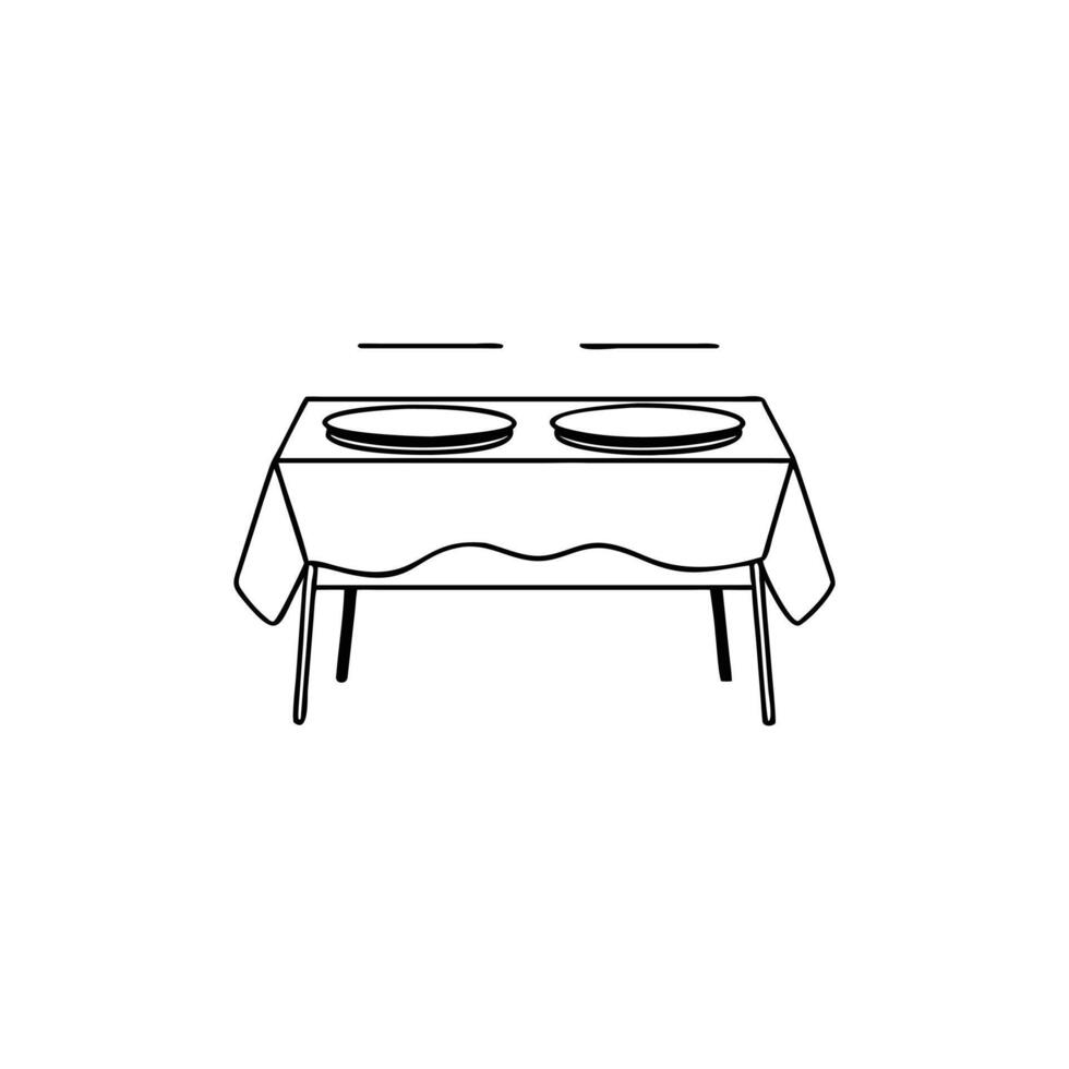 Table with Plates and Cloth in Outline Style with Background vector