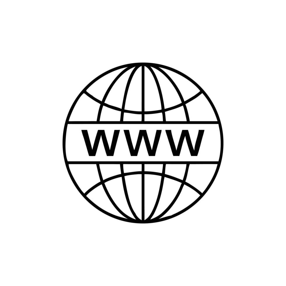 Www Text Inside Globe Icon Outline Style on White Background Internet Technology vector