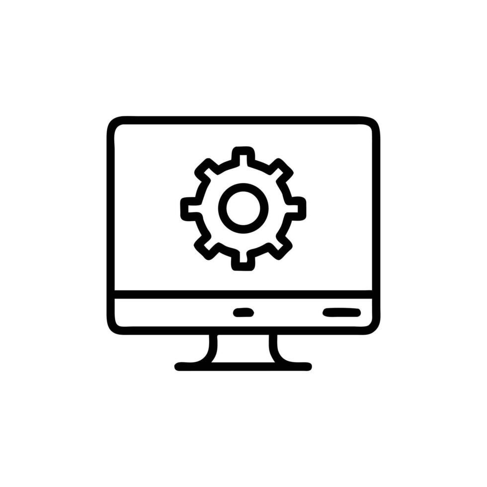 Computer Screen with Gear Icon Outline Style on Background vector