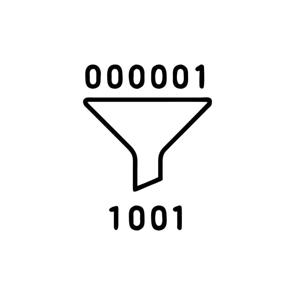Funnel with Binary Numbers, Data Filtering in Black Line, vector