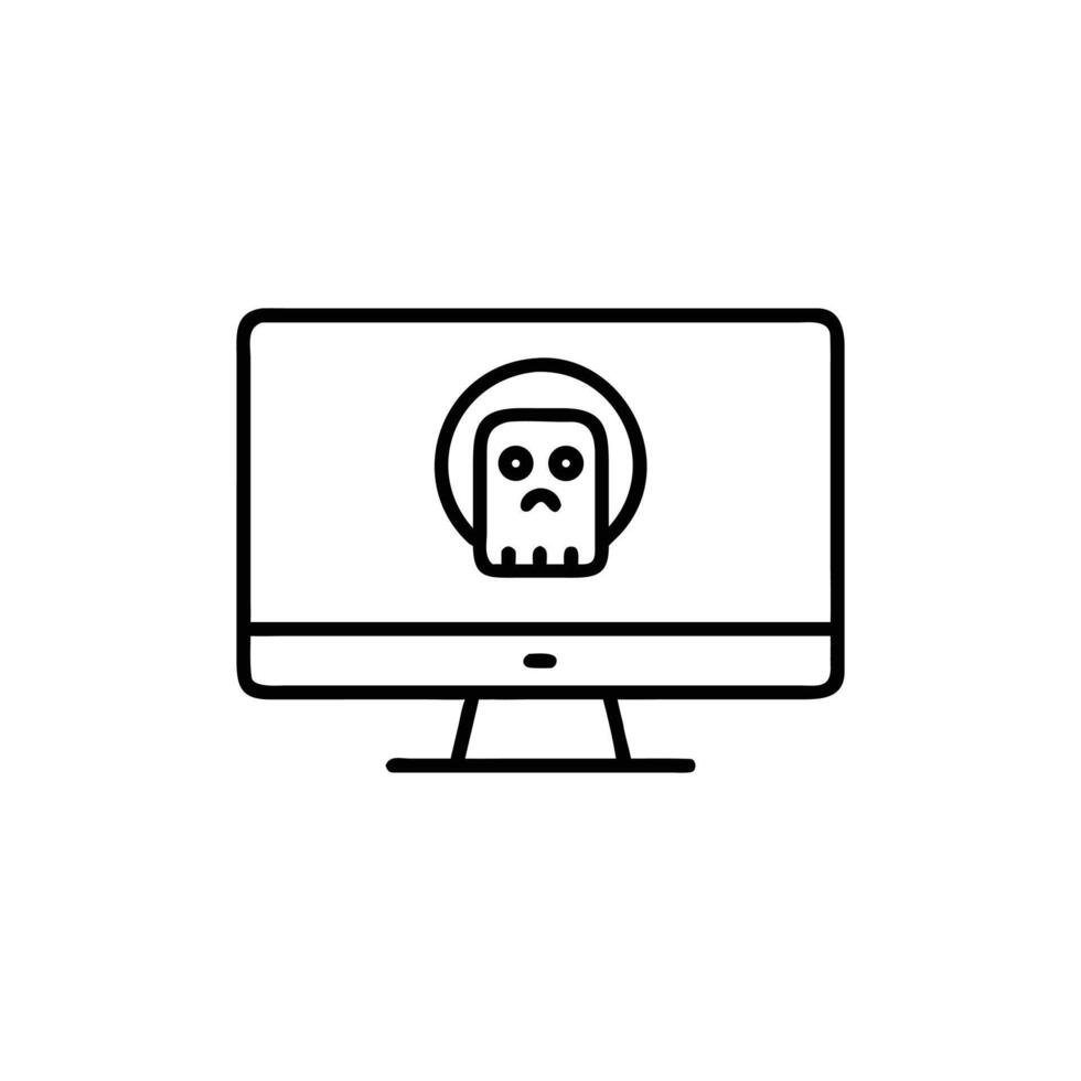 Computer Monitor with Sad Face Icon, Outline Style on Background vector