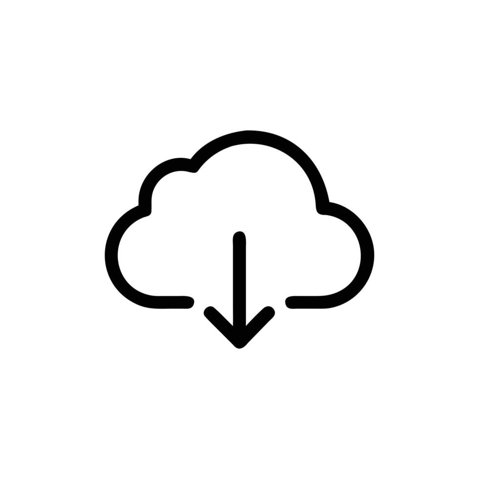 Line Art Cloud with Down Arrow, Simple Style on Background vector