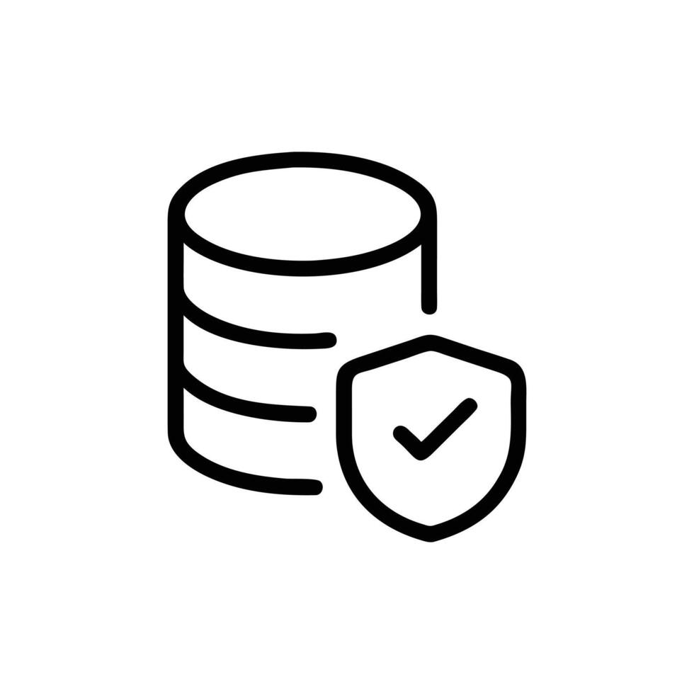 Database Outline Icon with Shield Protection and Checkmark, on Background vector