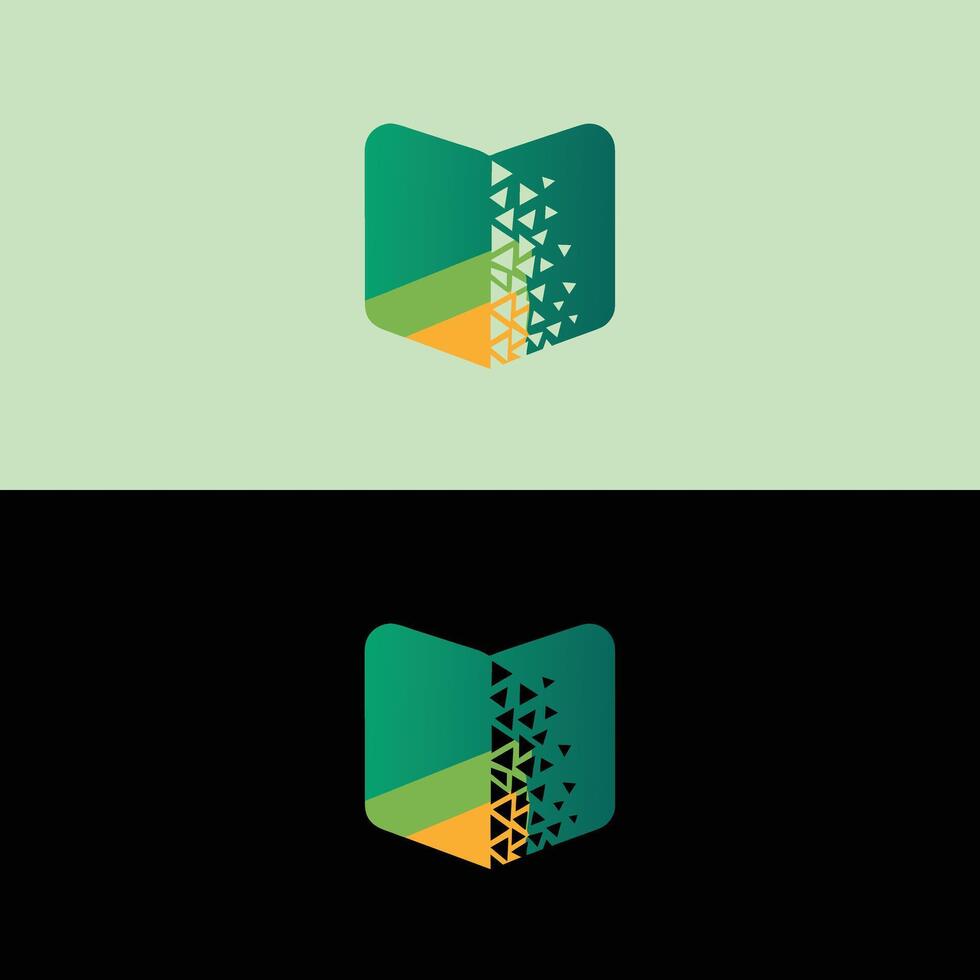 Modern open book logo design for education knowledge and learning with triangle geometric shapes effect vector