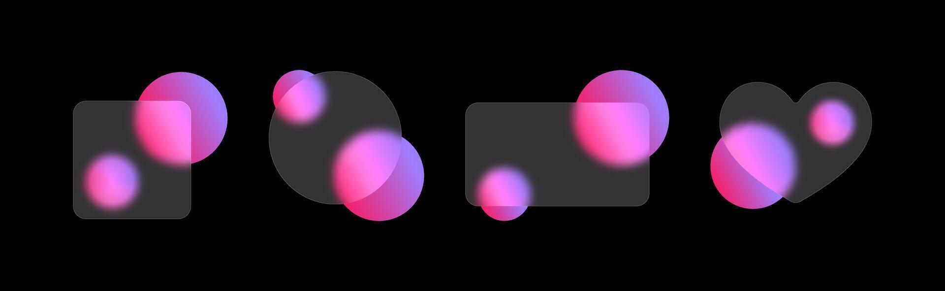 Translucent geometric shapes create depth through blurred circles and glass morphism techniques in a modern design setting. vector