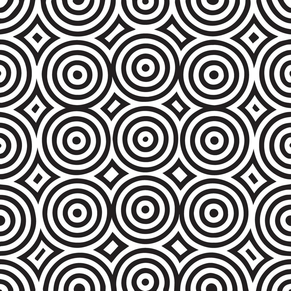 Abstract black and white concentric circles and diamond pattern vector