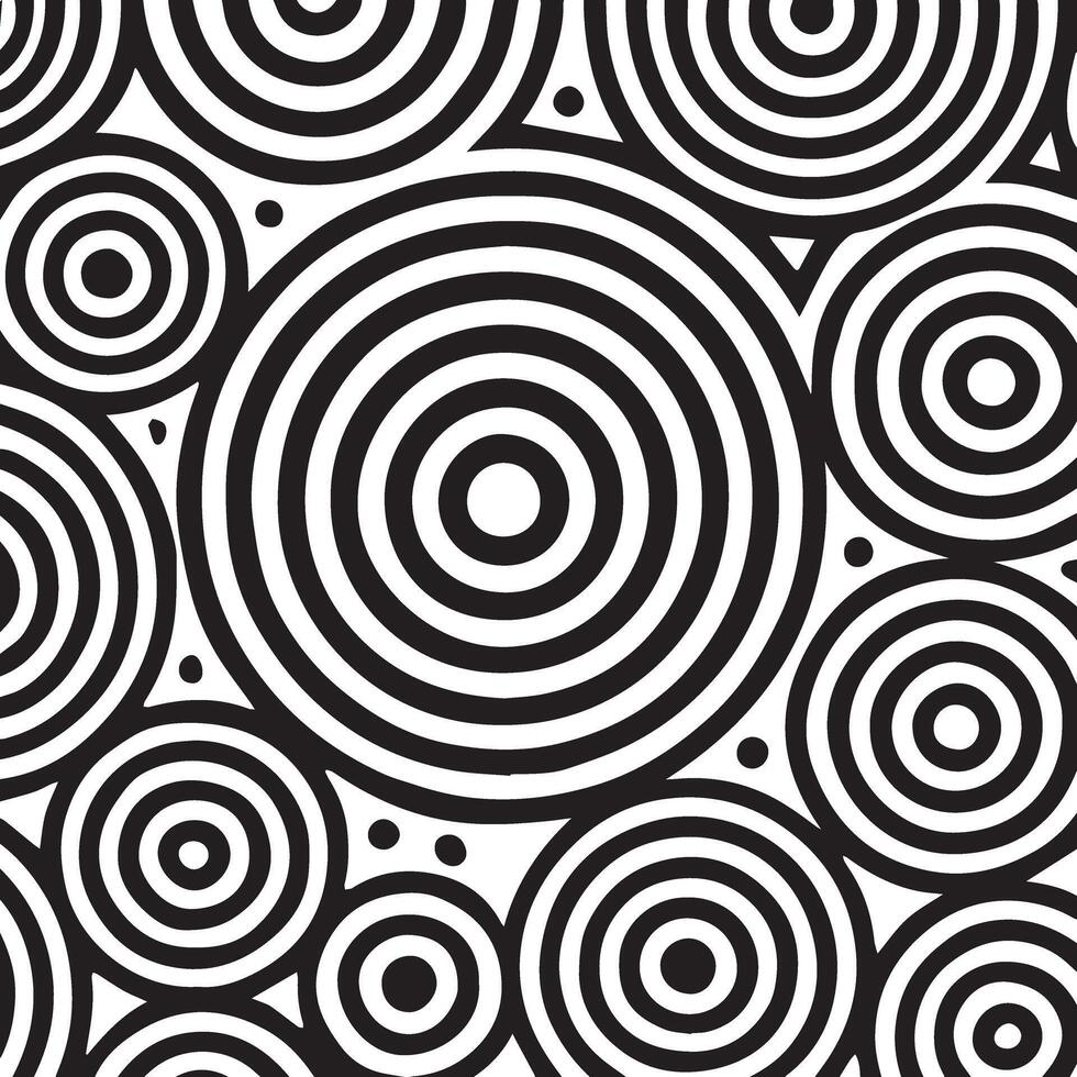 Abstract black and white concentric circles pattern with small dots vector