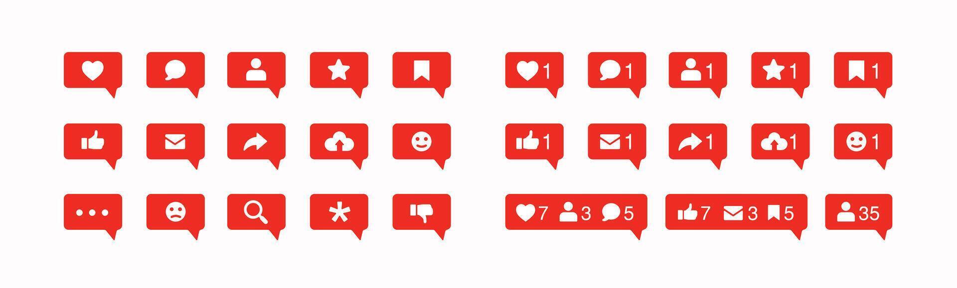 Collection of social media icons, like, follow, share, messages and comments in flat style vector